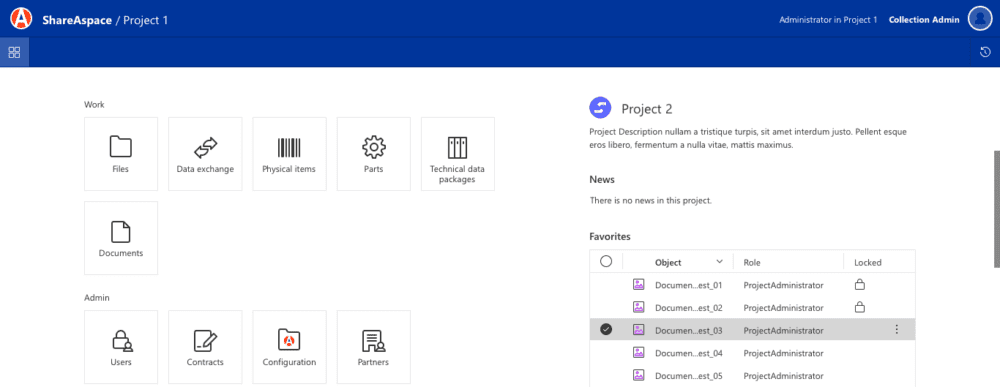 UI of shareaspace cloud design to manufacturing homescreen